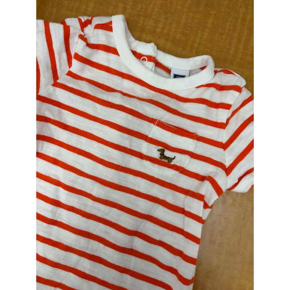 Janie and Jack Orange White Striped Dachshund Dog Romper 12-18 Months